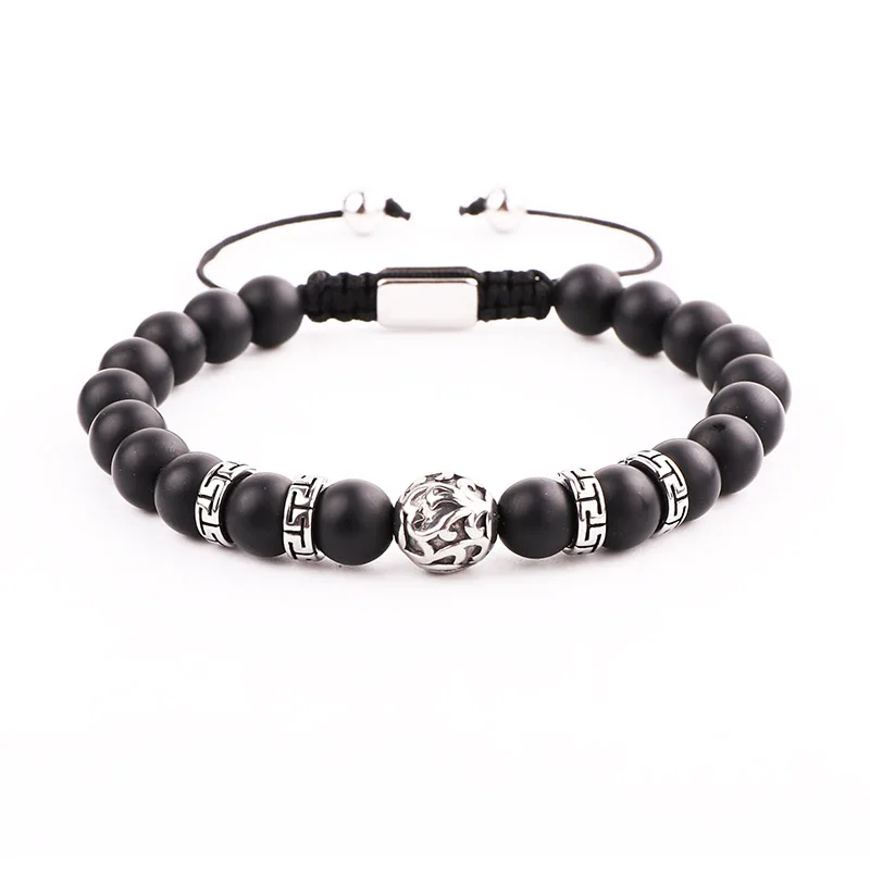 

New Fashion Design Stainless Steel Charm Vintage Braided Natural Stone Friendship Bracelet For Men