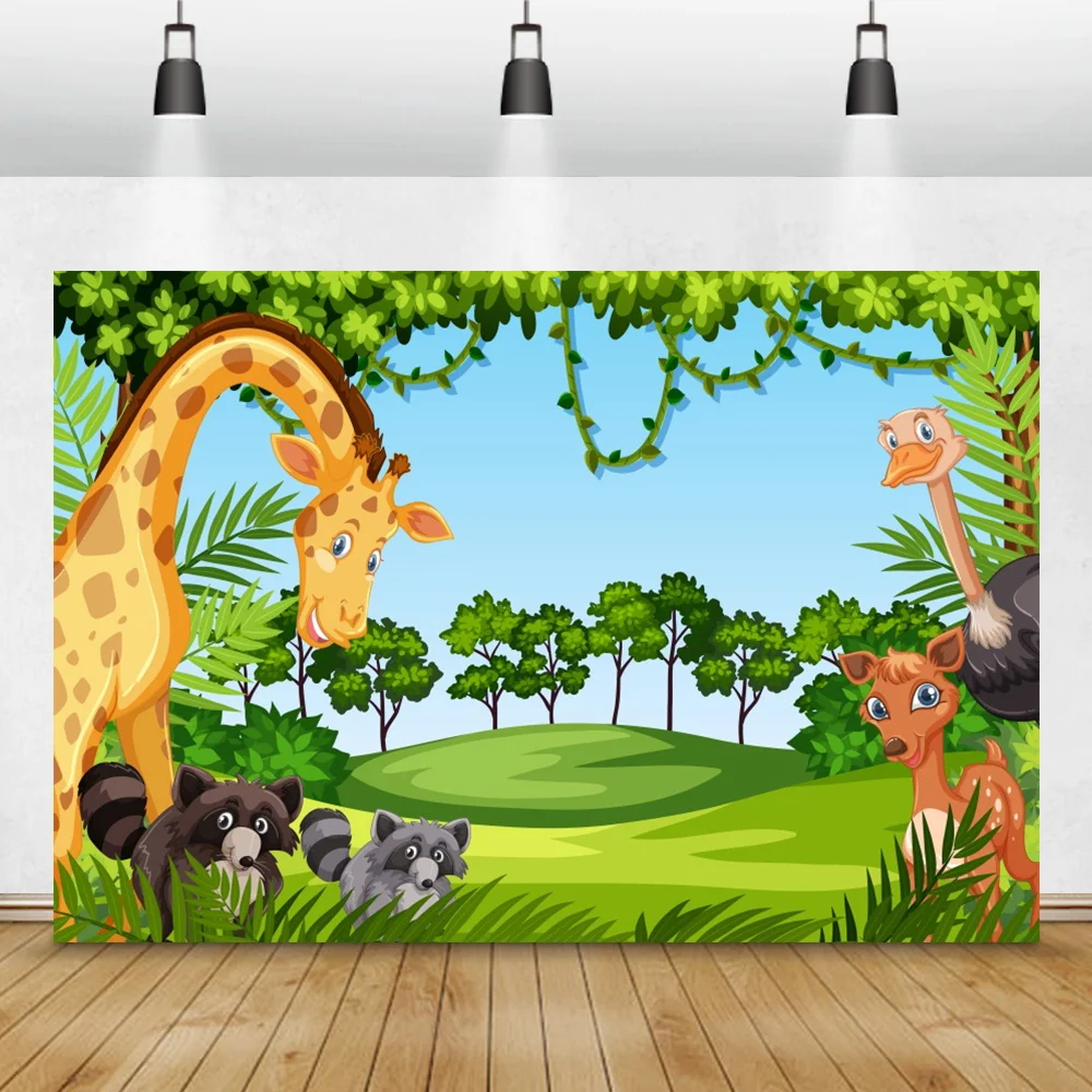 Jungle Safari Party Baby Birthday Custom Photo Background Child Portrait Celebration Decor Photography Backdrop Cartoon Banner