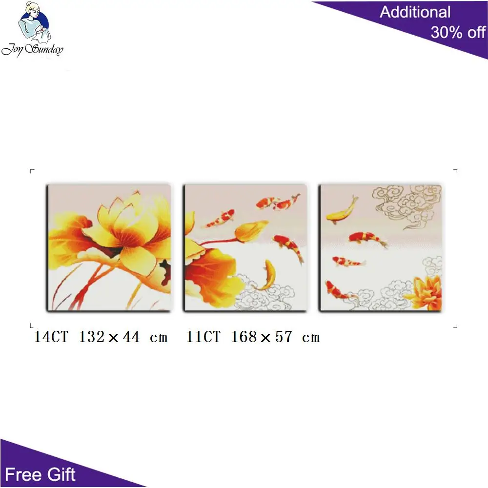 Joy Sunday-Cross Stitch Set, Fish Flowers Fortunes, Flourishing Ages Carps, Surplus Year After Year, D024(4) D026 D157 D164 D166