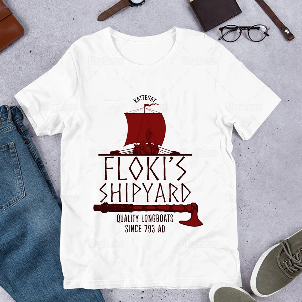 100% Cotton Floki\'s Shipyard Tshirt Vikings T Shirts Protagonist of Vikings Ragnar Lothbrok Hip Hop Summer Top Tees