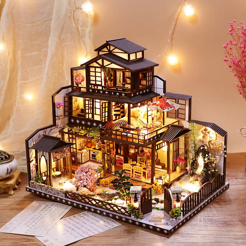 DIY Dollhouse Casa Miniature Furniture Kit Large Ancient Capital Wooden Doll Houses Assemble Toy for Children Christmas Gifts