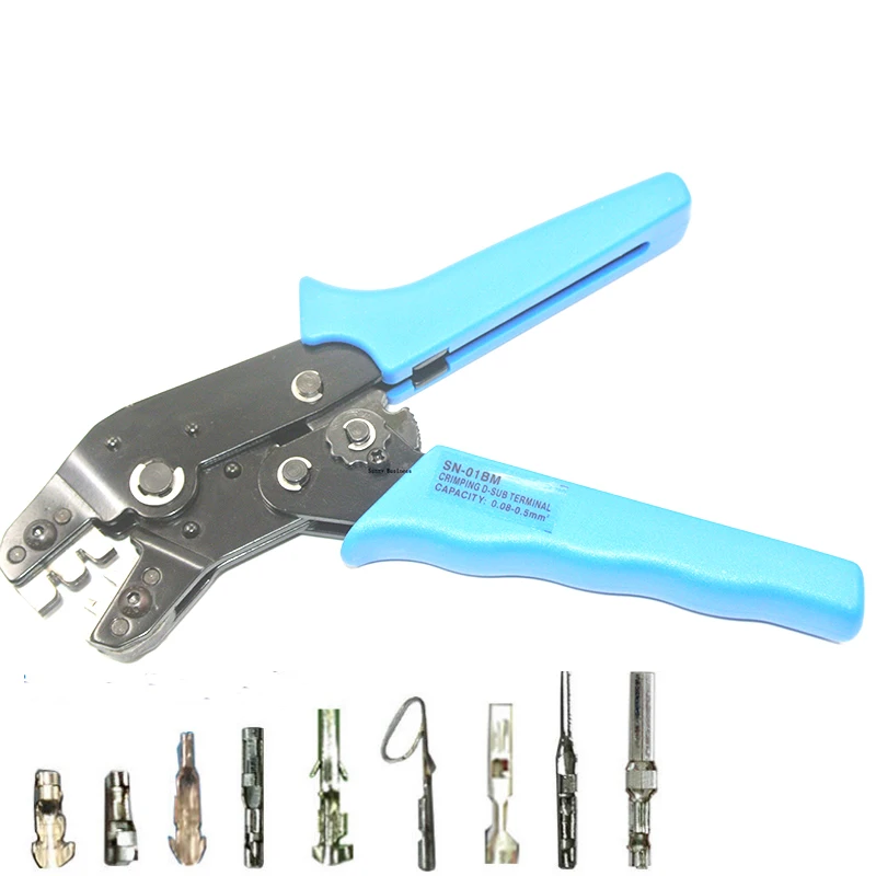 

SN-01BM Crimp Tool for JST, ZH1.5, 2.0PH , XH2.54 2.54mm,EH, SM, & Servo Connectors For D-SUB Terminals Sq.mm 0.08-0.5 AWG28-22