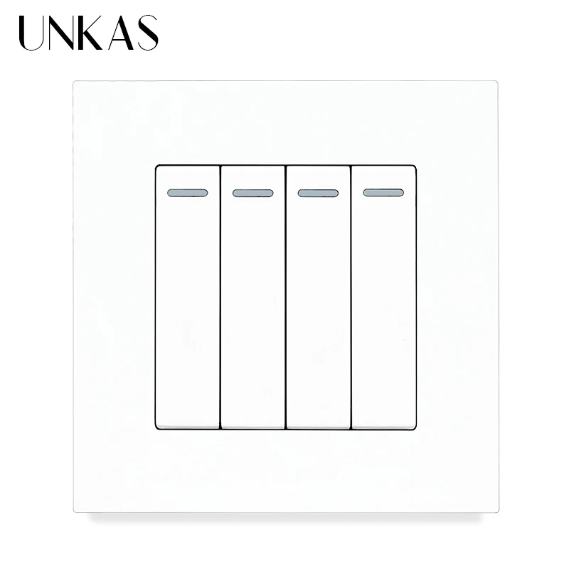 

UNKAS Grey Simple Style PC Plastic Panel 4 Gang 1 / 2 Way Wall Light Push Button Gray Wall Light Switch 16A