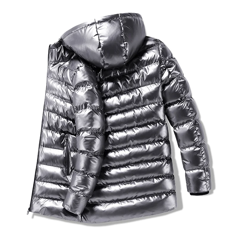 Down jacket men's long white duck down coat trend teenagers thick warm down jacket big fat winter clothing for cold weather