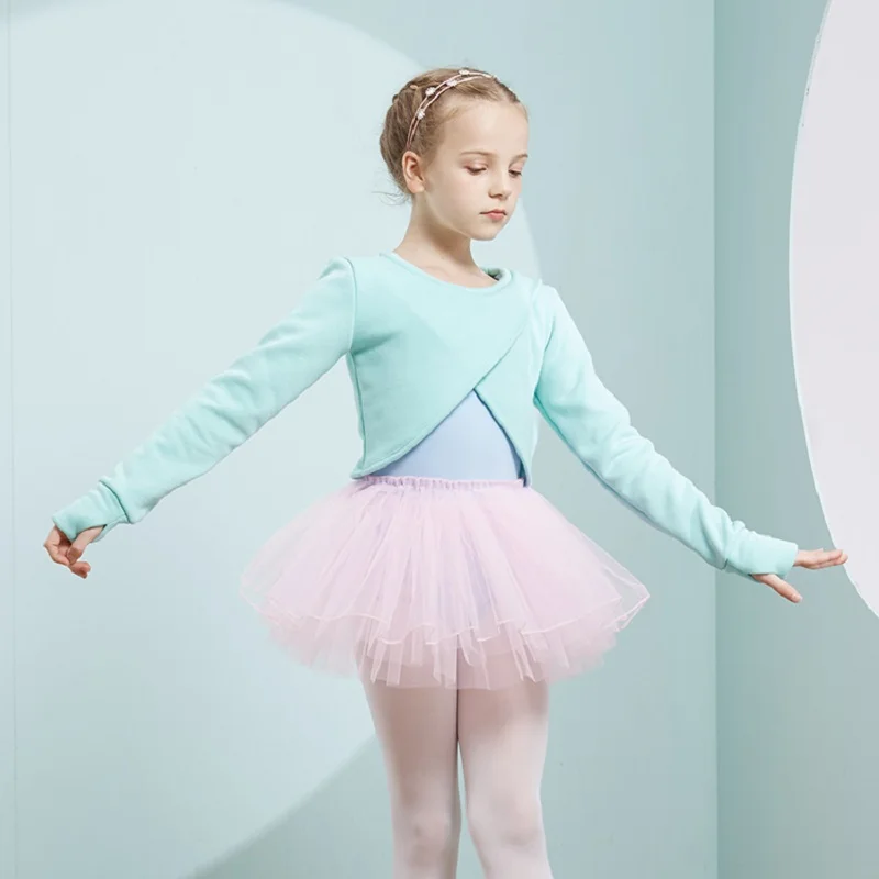 الأطفال ملابس الرقص الفتيات ممارسة الملابس الخريف والشتاء طويلة الأكمام شال سترة الأطفال المخملية سميكة الدافئة صدرية