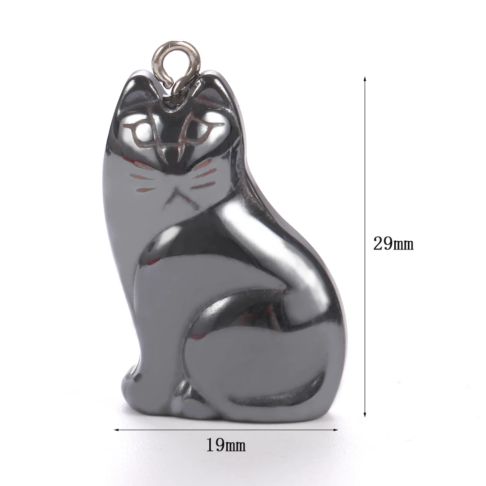 Nature Kitten Hematite Stone Bone Pendant Bead Charm Metal 29x19x6mm Jewelry DIY Necklace Making Accessories For Women Men