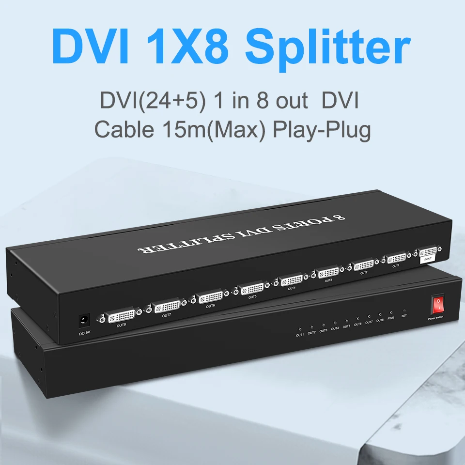 Wiistar DVI Splitter 1X8  DVI-D Distributor 1 In 8 Out 1920x1440 for projector monitor computer graphic card