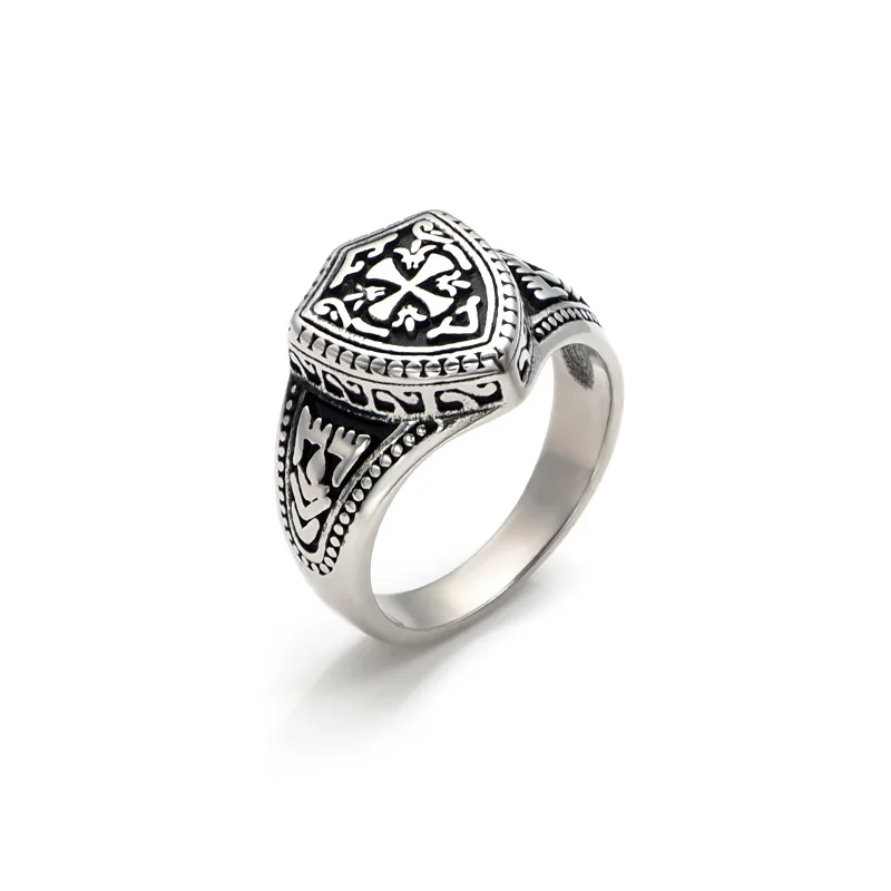 Gothic Size 7-13# 316L Stainless Steel Warrior Cross Shield Knight Templar Ring Jewelry