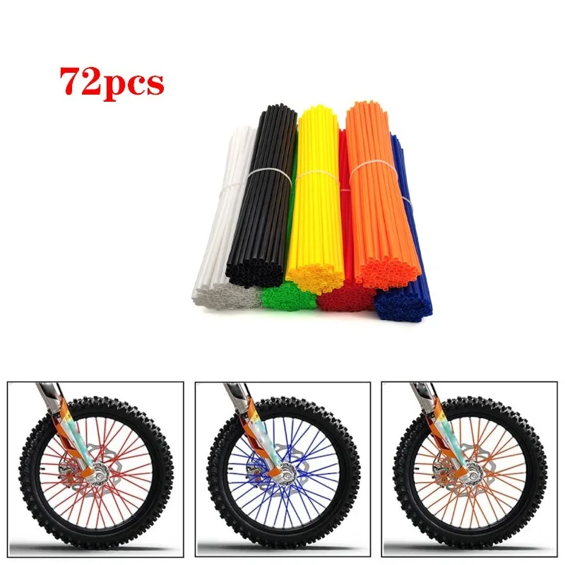 72 Pcs 24CM Universal Motorcycle Dirt Bike Wheel Rim Cover Spoke Skins Wrap Tubes Decor Protector Dirt Bike Off-Road Bicycle