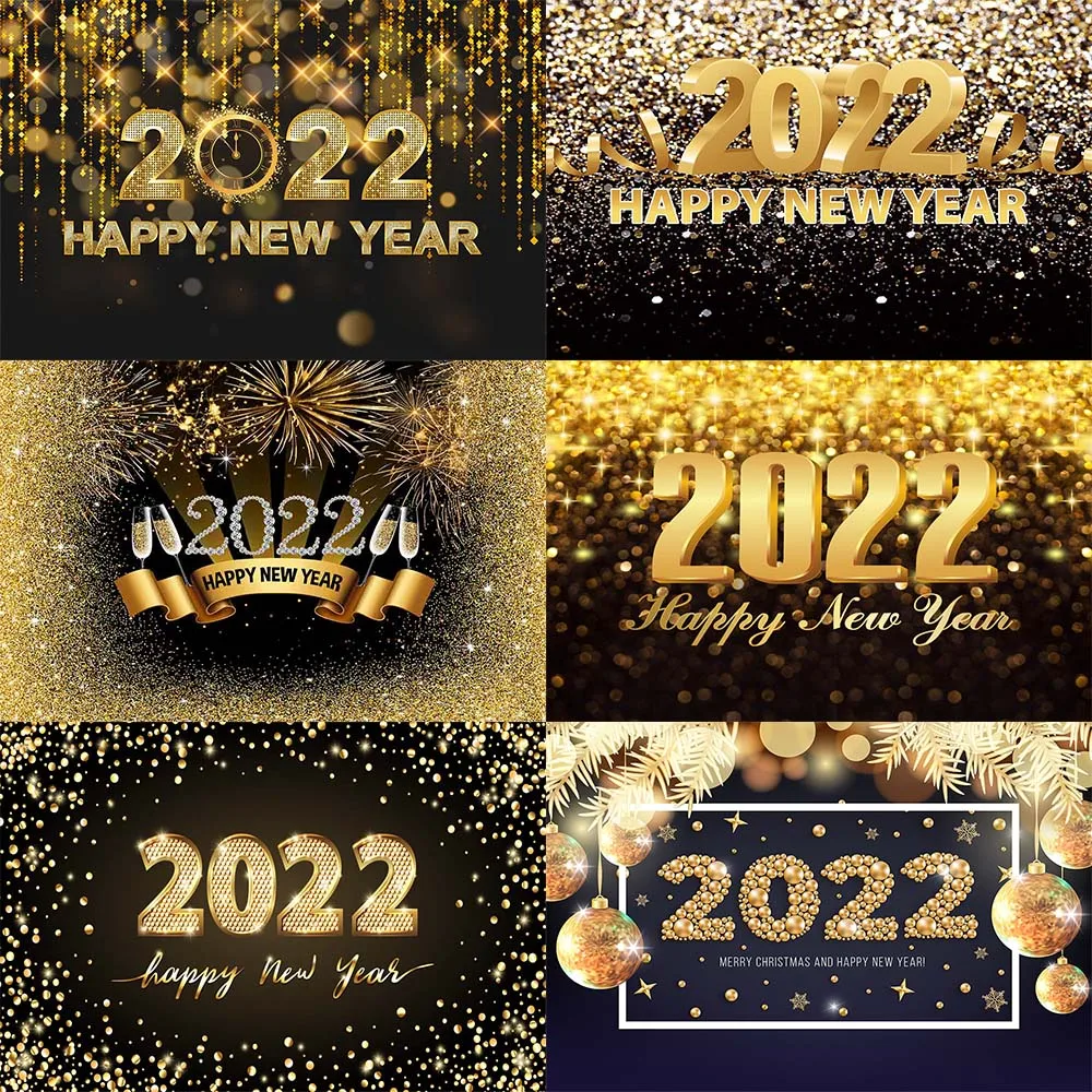 

Mocsicka Happy New Year Photography Backdrops Gold Glitter Bokeh Celebrate 2022 Photo Background for Photo Studio Photocall Prop