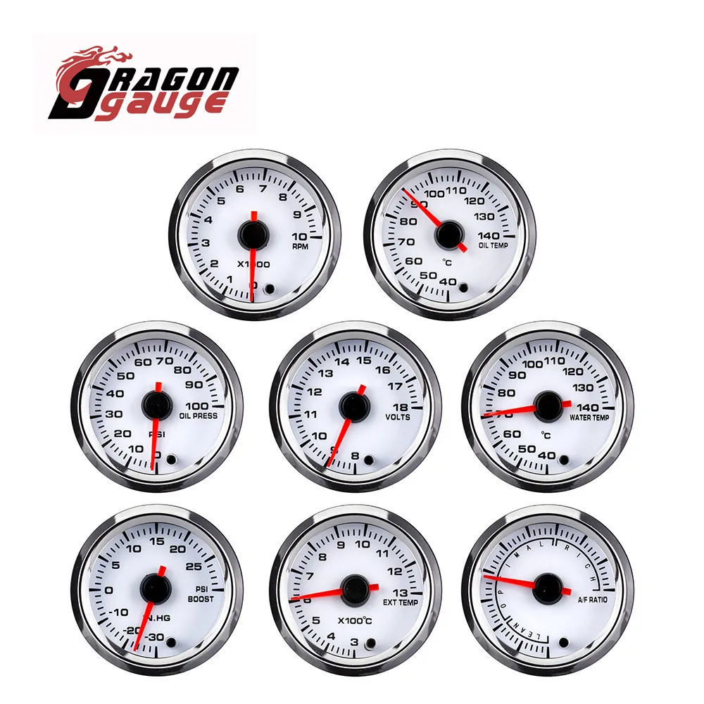 DRAGON GAUGE 52mm Boost Tachometer Voltmeter Air-Fuel Ratio Water Temp Oil Temp Oil Press Exhaust Temp Change 7-Color Backlight