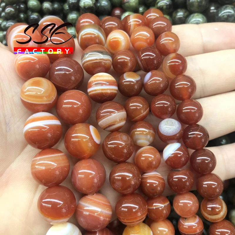 Natural Stone Red Stripes Agates Beads Round Loose Stone Beads 4 6 8 10 12 14mm For Jewelry Making Accessories DIY Bracelet 15