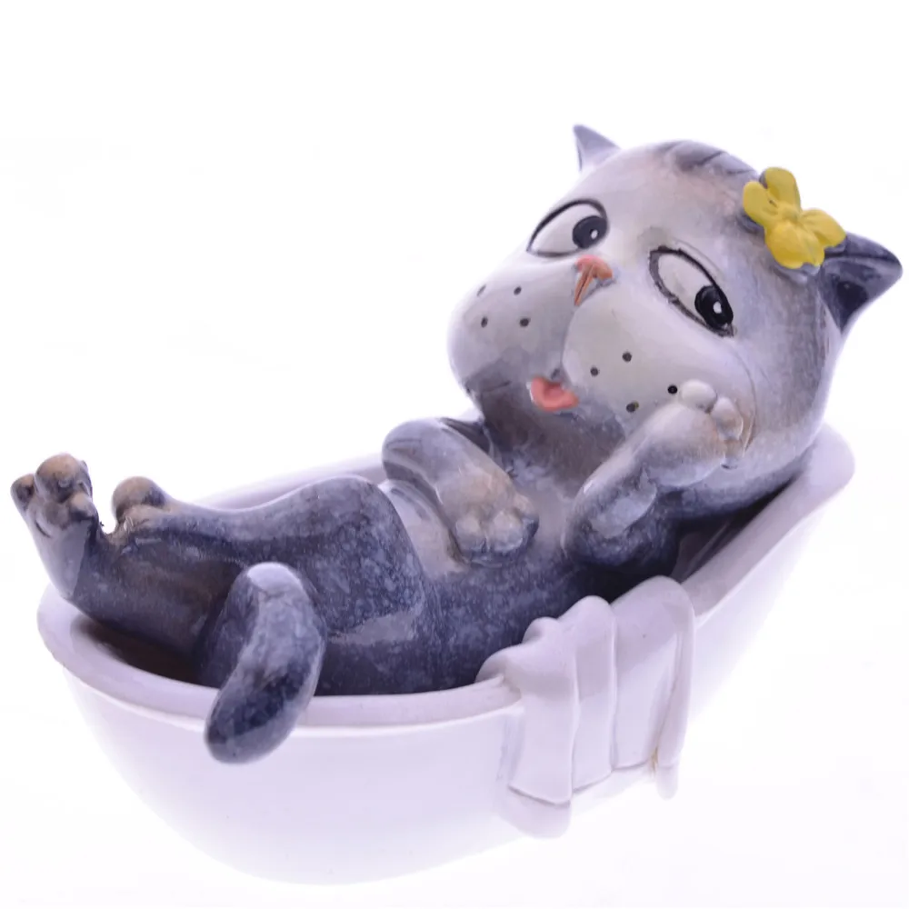 MYBLUE Kawaii Artificial Animal Resin Cat In WC take shower selfie Figurines Nordic Home Room Decorations Accessories Modern