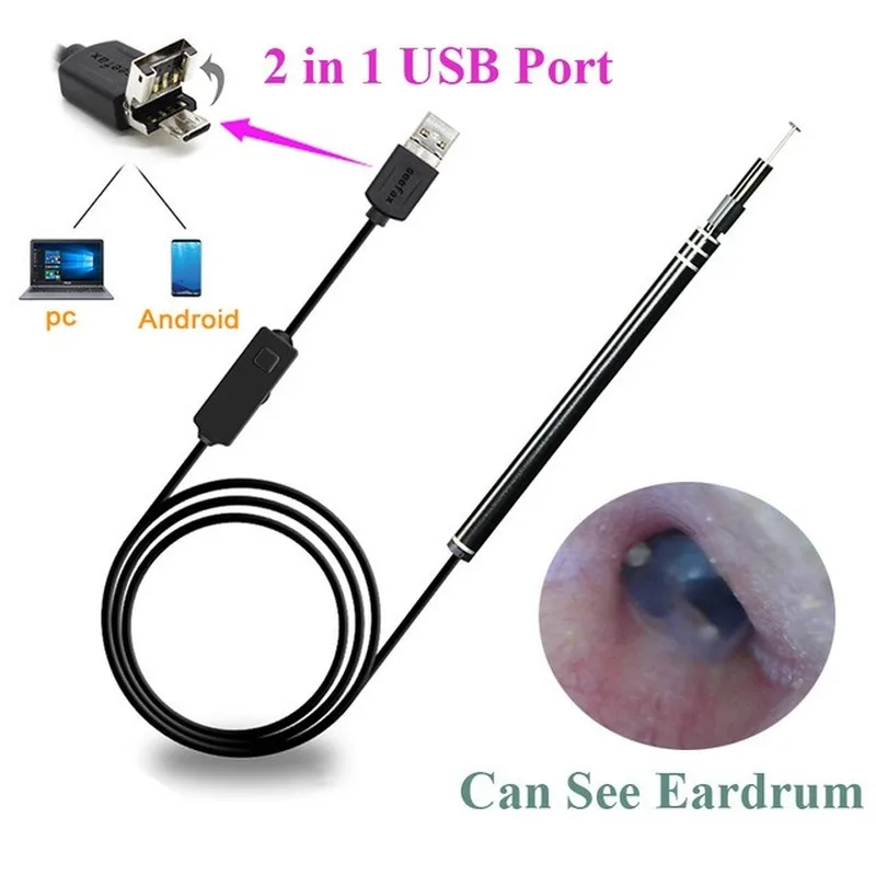 1 Set of In-ear Cleaning Endoscope USB Visual Ear Spoon 5.5 Mm Mini Camera Otoscope Otoscope Endoscope Tool Health Care