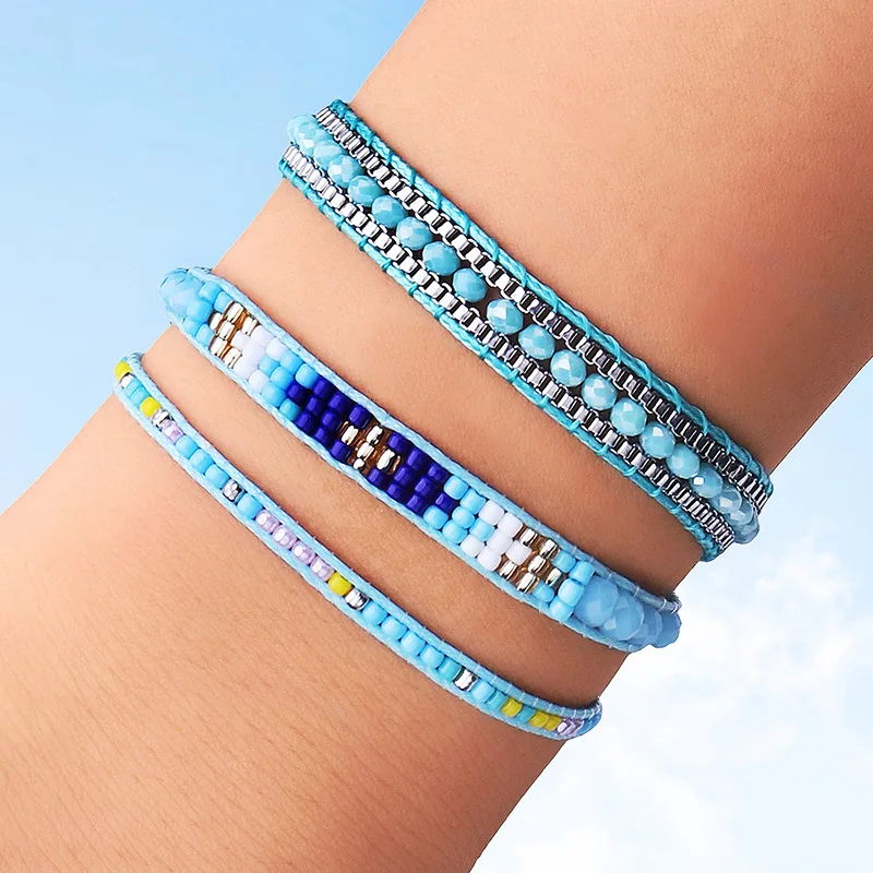 BLUESTAR Female 3pcs One Set Women Braided Charm Bangle Women Handmade Crystal Bead MIYUKI Bracelet Jewelry For Gift