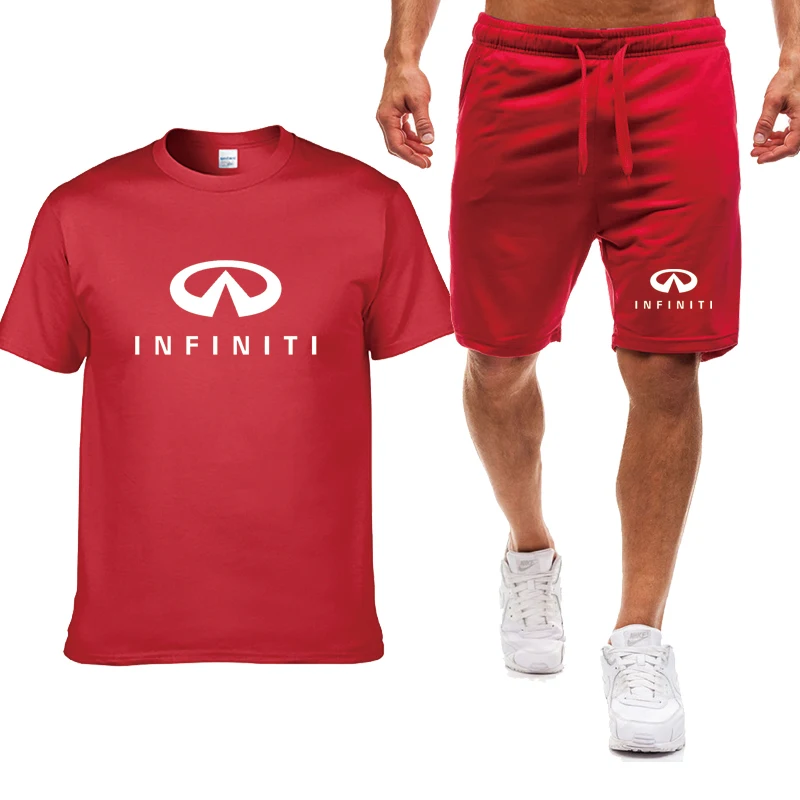 Casual Men’s Short sleeve Infiniti Car Logo Print Summer Cotton Men’s T-shirts High Quality Men\'s T-shirt + shorts 2-piece set