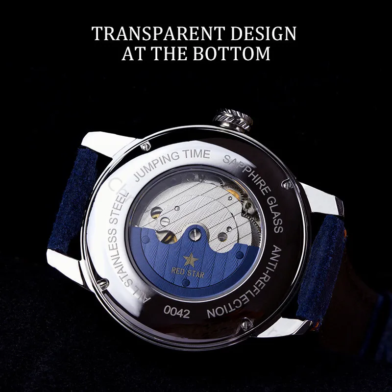 Men's One Pointer Automatic Mechanical Watch Jump Time ST1721 Seagull Movement Sports Men Army Military Watches Luminous Hands