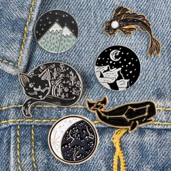 Dreamy Constellation whale Luna cat Koi enamel pin Beautiful snow mountain badge brooch shirt bag Lapel pins Animal jewelry gift