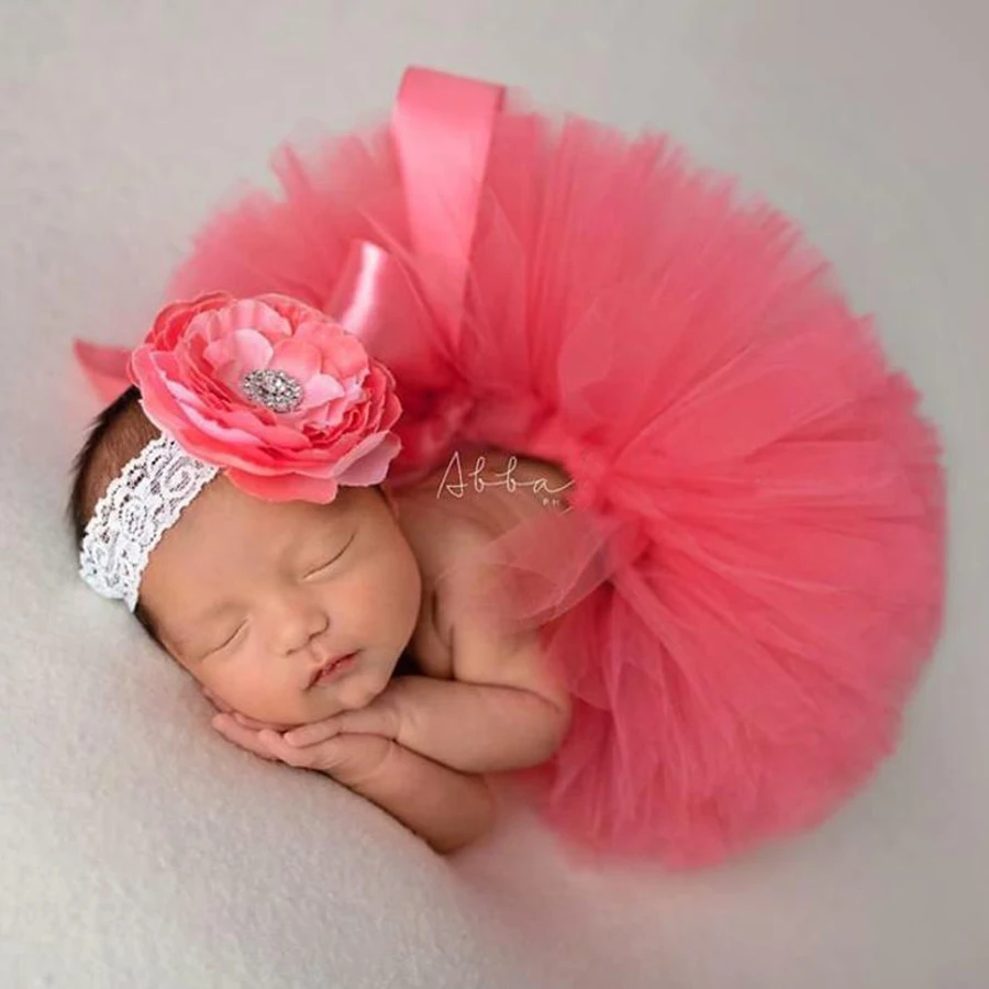 Princess Coral Newborn tutu and headband Baby photography prop Cake Smash Outfit Sweet Baby Shower Gift Sunflower Tutu