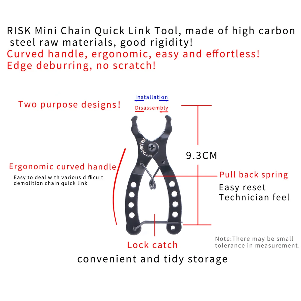 RISK RL216 Bike Mini Missing Chain Quick Link Tool Bicycle Plier Master Link Remover Connector Opener Lever with Free Chain Hook