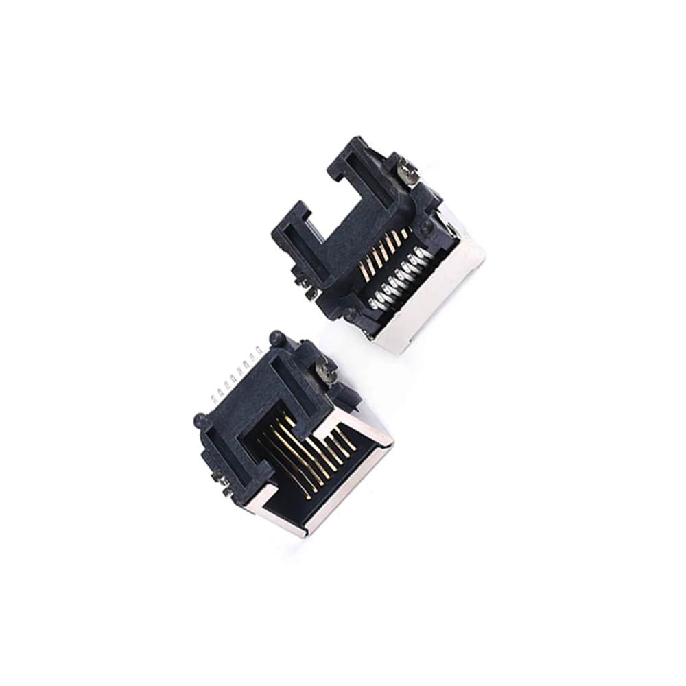 10Pcs/Lot RJ45 Socket 8 Pin Cable Interface Shielded Crystal Head Light Copper Shell Connector Female 8P8C SMT SMD