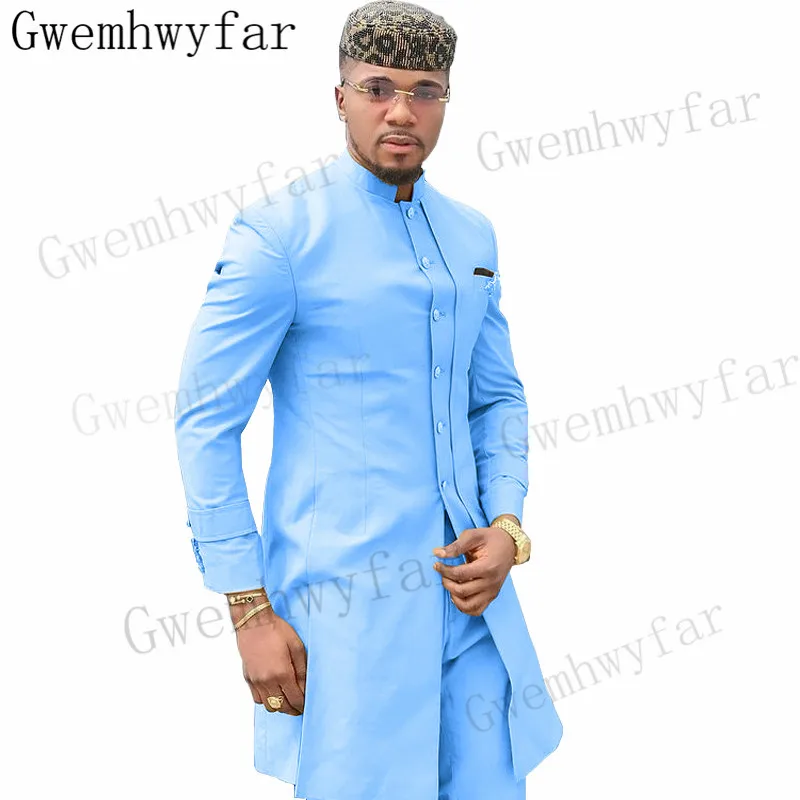 

Gwenhwyfar Light Blue 2 Pieces Male Suit Costume Homme Groomsmen Best Wedding Suits For Men Groom Tuxedos Blazer