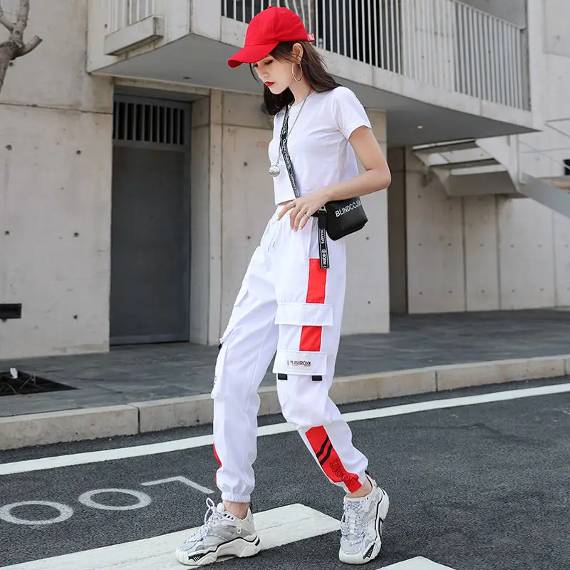 Women\'s Joggers Casual Sports Girls Fashion Hip-hop Streetwear Pants Fashion Cargo Pants Female Dance Sweatpants Trousers Black