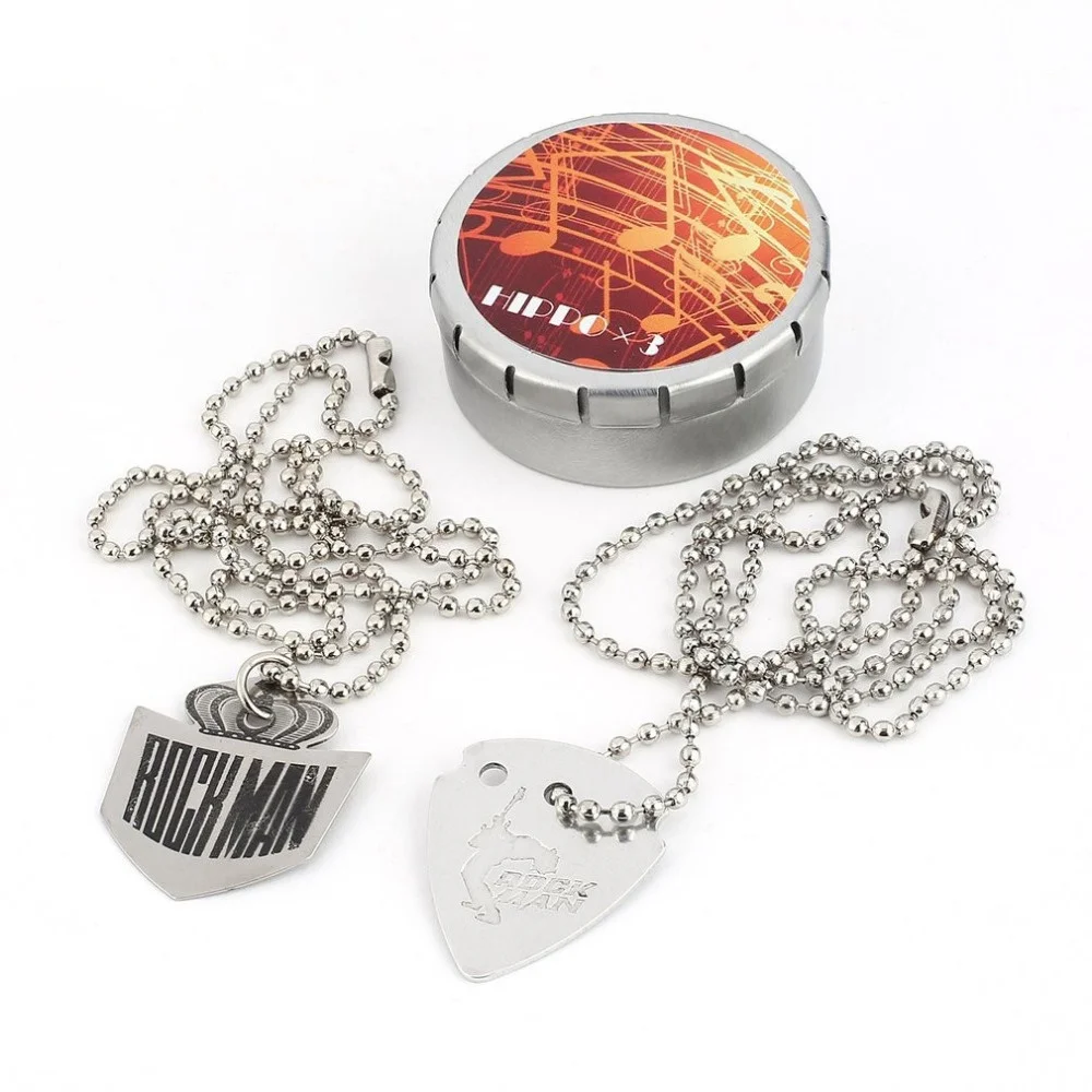 Electric Guitar Pick Pendant Stainless Steel Necklace 60cm/23.6in Length Ball Chain Metal Box Guitar Picks