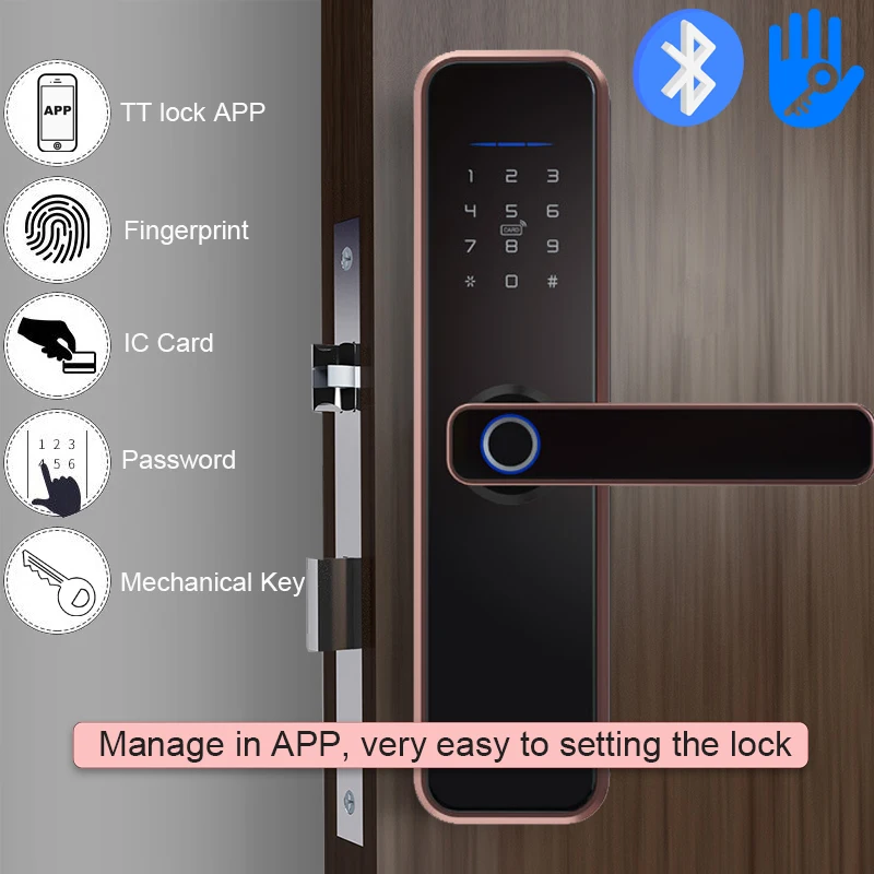 RAYKUBE Intelligent Door Lock 5 Unlock Method Bluetooth TTlock APP Easy Manage Remotely Temporary Password X5 Red Bronze