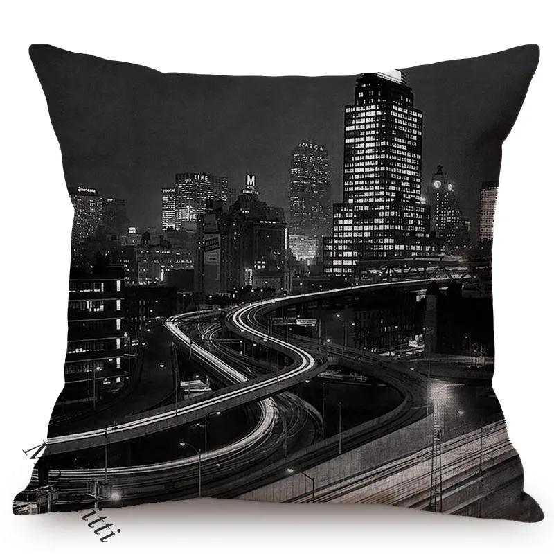 Vintage Building Photography Art Decoration Sofa Pillow Case Nostalgia New York Memory Print Cotton Linen Square Cushions Cover