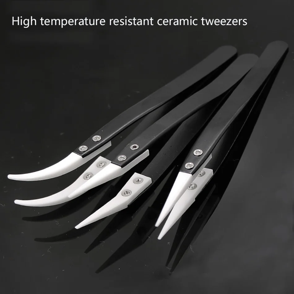 Anti-Static Ceramic Tweezers Curved Straight Tip Electronic-Cigarette Stainless-Steel Industrial-Precision