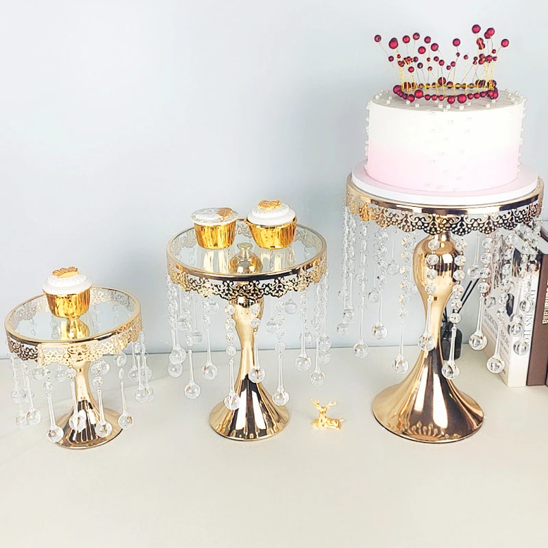 Golden\\Sliver Crystal Cake Holder Electroplated Mirror   Wedding Party Decoration Cake Holder Tray Home Decor