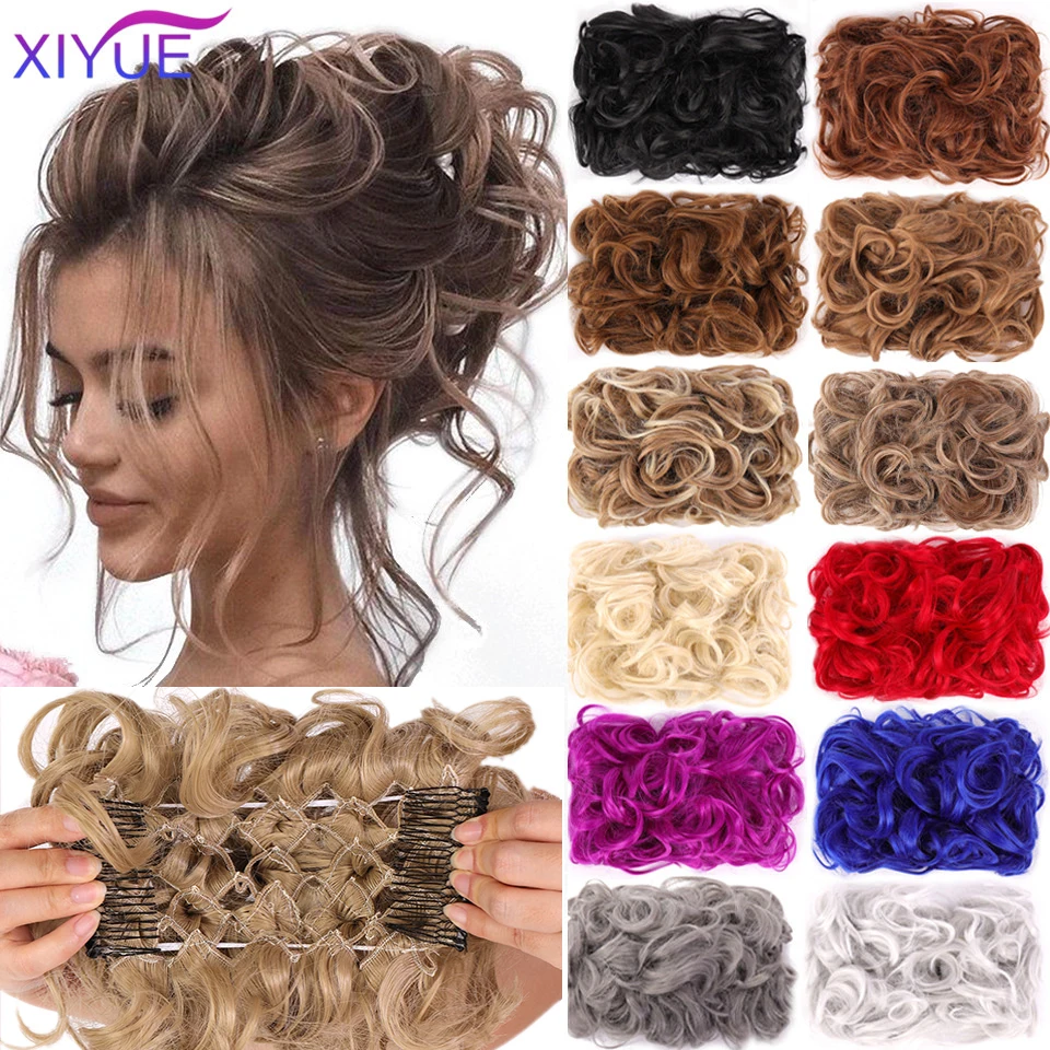 XIYUE LARGE Comb Clip In Curly Hair Extension Synthetic Hair Pieces Chignon Women Updo Cover Hairpiece Extension Hair Bun