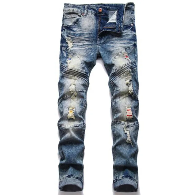 

New Fashion 2022 Mens Cotton Ripped Hole Jeans Casual Slim Biker Jeans Autumn Winter Men Trousers Male Hip hop Denim Pants