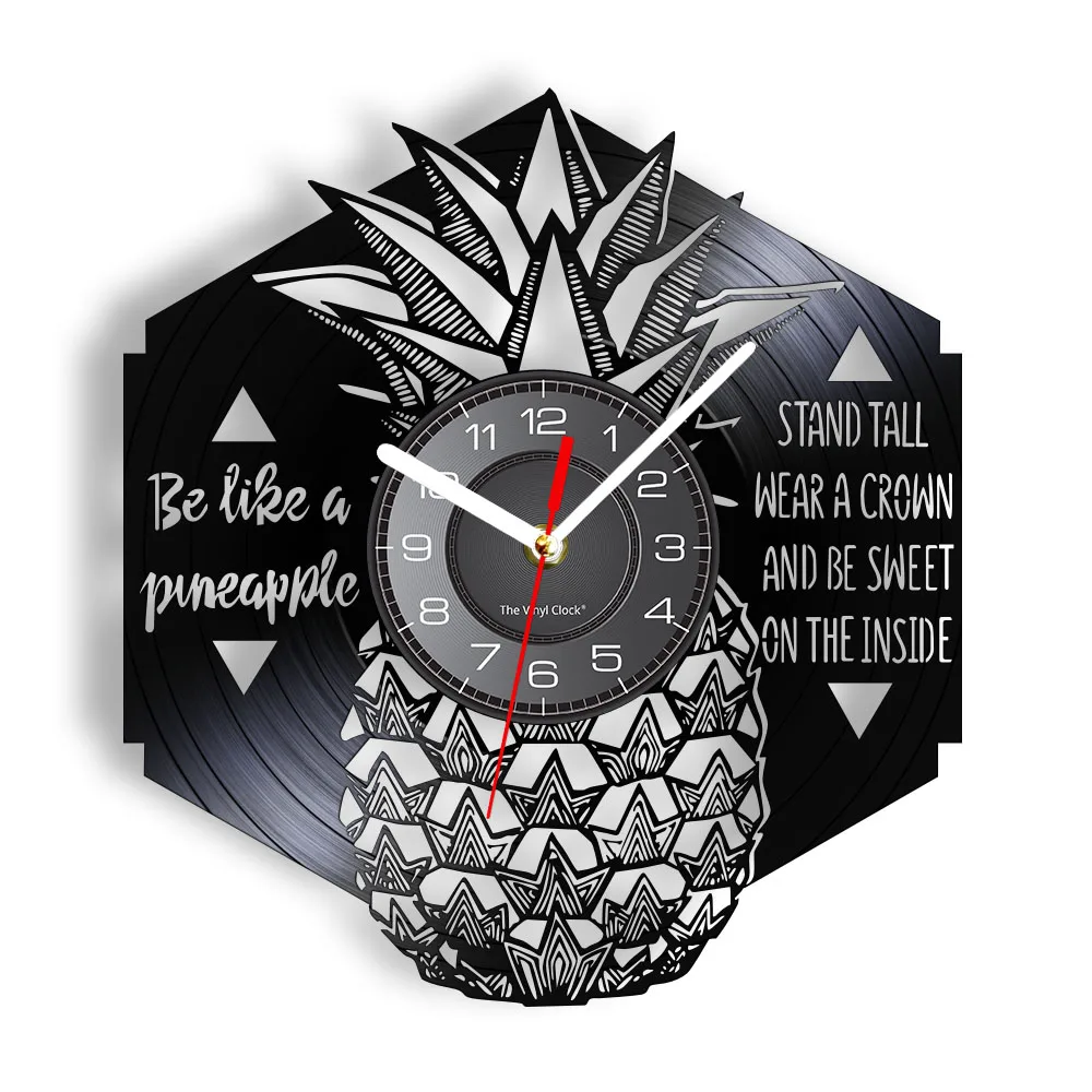 Pineapple Tropical Fruit Vinyl Album Re-purposed Record Wall Clock Ananas Quote For Bedroom Home Decor Comosus Kitchen Clock