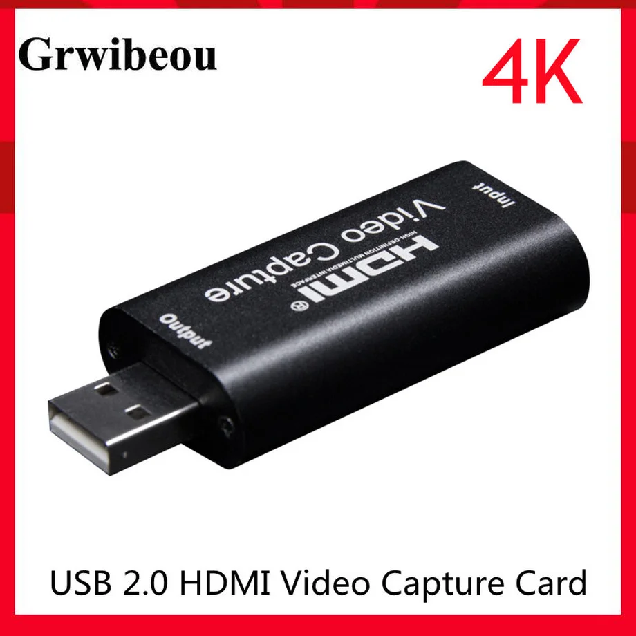 Grwibeou 4K Video Capture Card USB 2.0 HDMI Video Grabber Record Box for PS4 Game DVD Camcorder Camera Recording Live Streaming