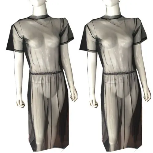 Summer Sexy Mesh Sheer Cover Ups for Women Fashion Transparent Short Sleeve Casual Beach See-through Top T Shirt