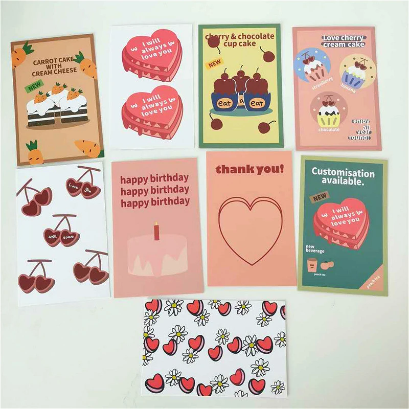 Loving Cake Double Sided Decorative Birthday Cards Square Metope Decoration Painting Postcard Notebook Photo Props Wall Sticker