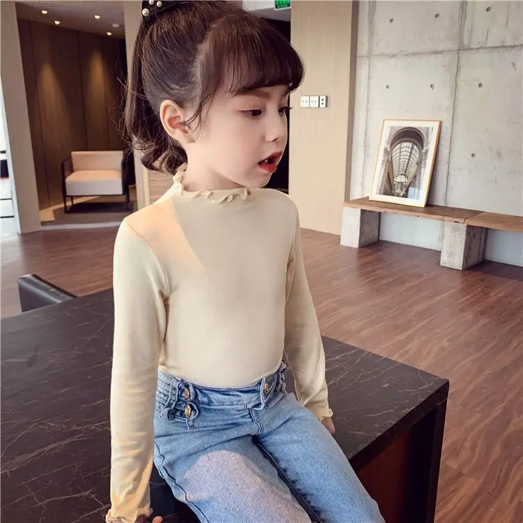 Girls Shirts Long Sleeve Tops For Kids Cotton Children\'s Thermal Underwear Turtleneck Kids Bottom Toddler Undershirt