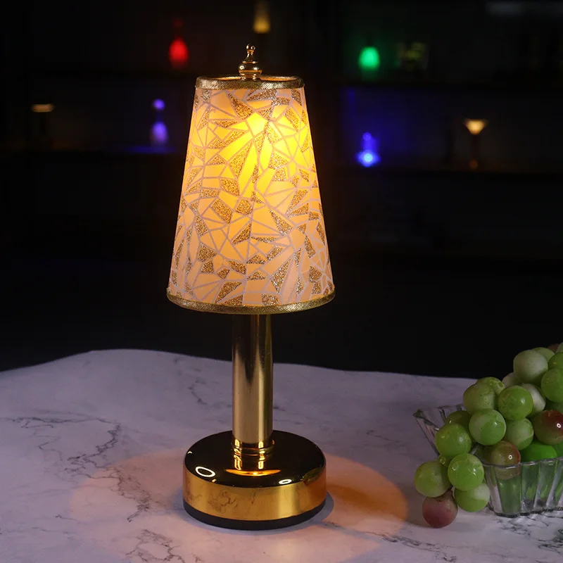 

Creative Restaurant Bar Table Lamps Bedroom Bedside Desk Light with Cloth Lampshade Rechargeable Dimmable LED Table Night Light