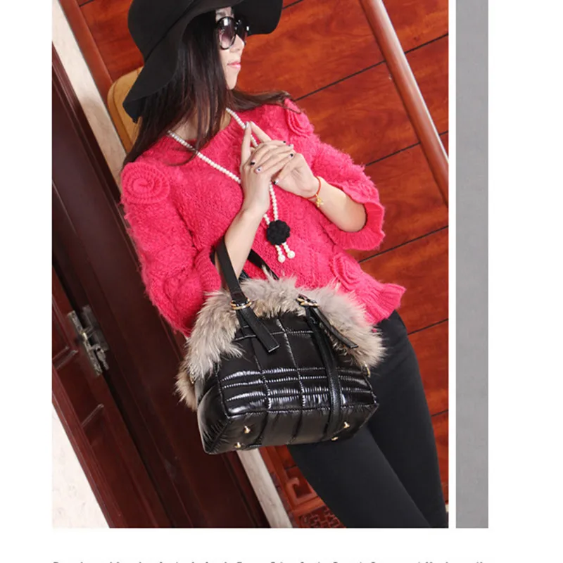 Down bag Brand Designe winter new style 2024 fox fur fur lady space padded Space Feather Padding single shoulder messenger bag