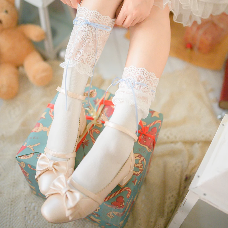 

Lolita big lace socks female cotton socks Lolita lace stockings in qiu dong bowknot Japanese socks