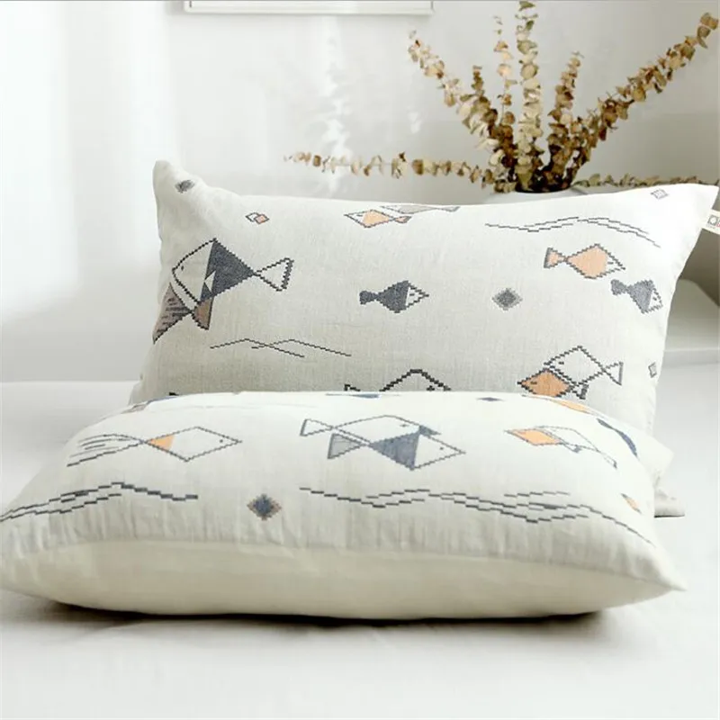 2 Pcs Free Shipping 100% Gauze Cotton Pillowcase 74*48cm With 12 Patterns Optional For Home Bed Decorative Pillow Cover Case