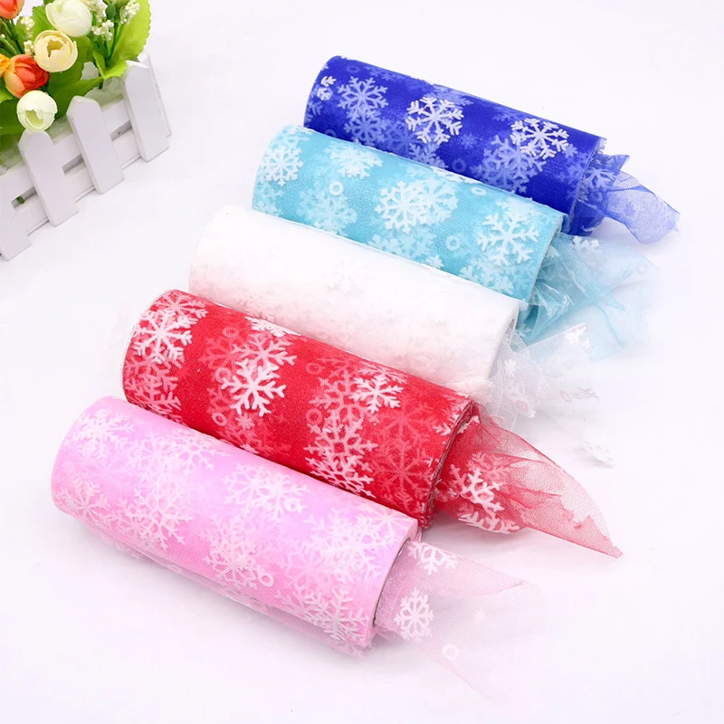 

10Yards 15cm White Snowflake Tulle Roll Fabric DIY Decor Tutu Skirt Wedding Birthday Party Gifts Christmas Baby Shower Winter