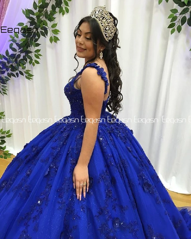 Eeqasn – robe De soirée pour filles, bleu Royal, col en V, avec des appliques en dentelle, nouvelle collection 2021