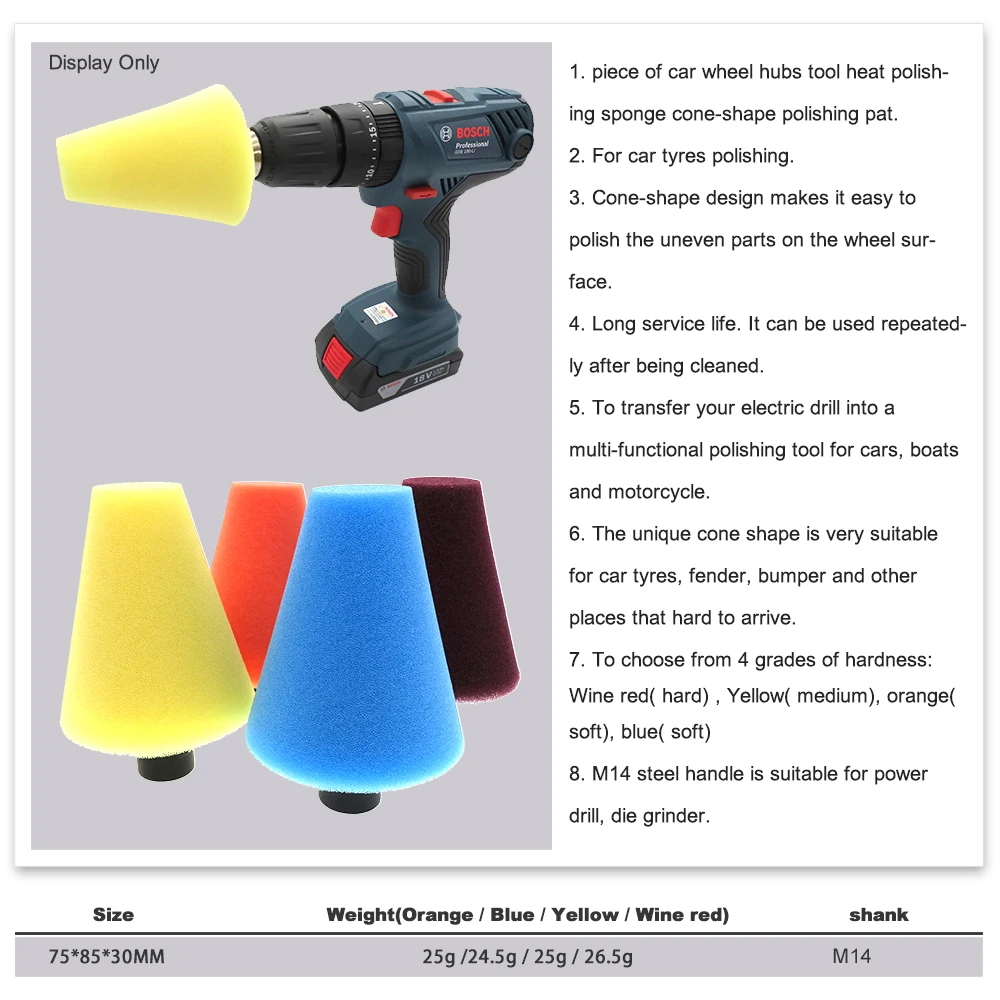 Bantalan Spons Bor Mengkilatkan M14 Bantalan Busa Pemoles Kerucut Bantalan Busa Bola Spons Waxing untuk Perawatan Hub Roda Mobil Otomotif