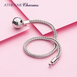 ATHENAIE 925 Sterling Silver Classic Wheat Chain Charms Bracelet with Openable Clasp for European Bracelets Women/Men Jewelry