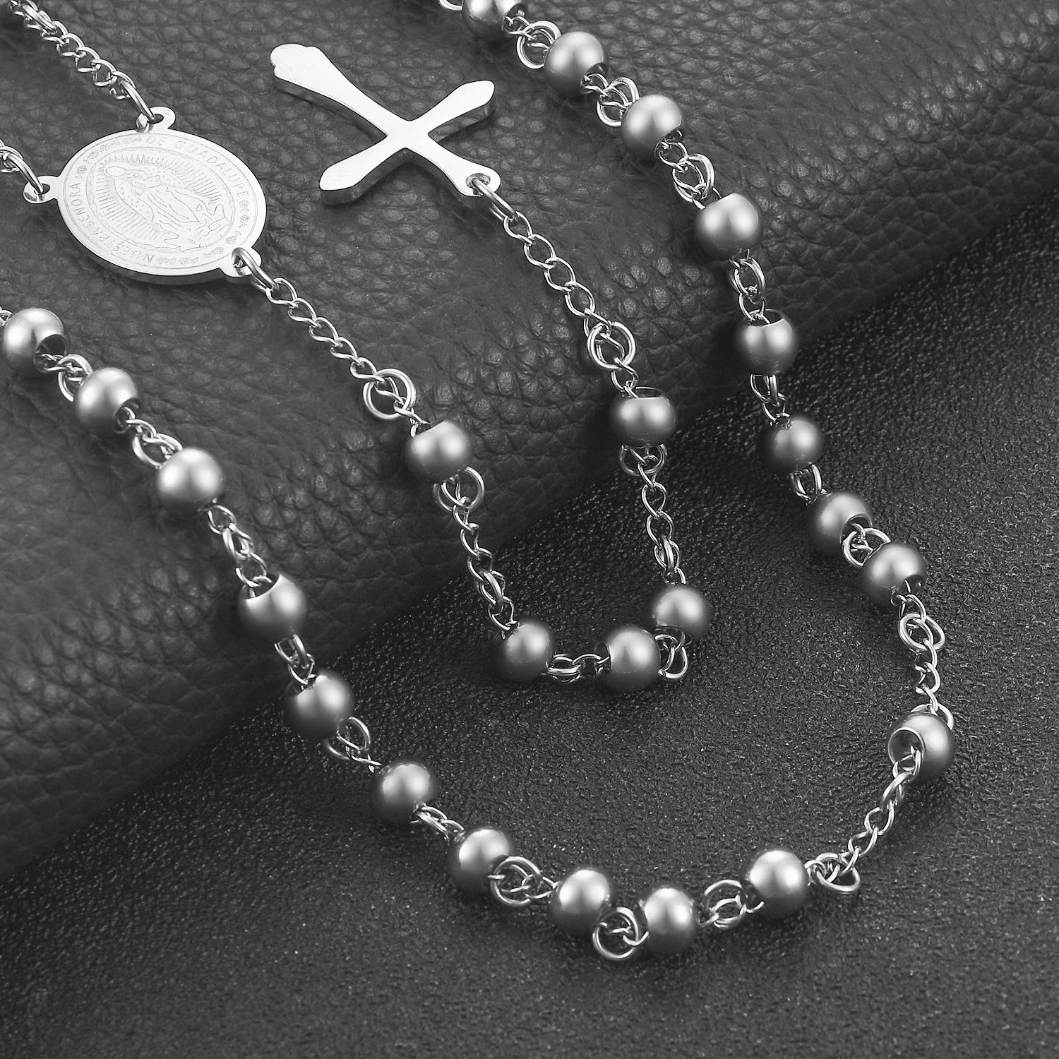 Stainless Steel Vintage Cross Rosary Necklace – Unisex