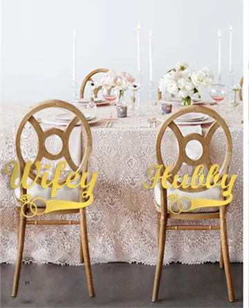 Modern Calligraphy Hubby and Wifey Chair Signs Laser Cut Chair Backs Husband Wife