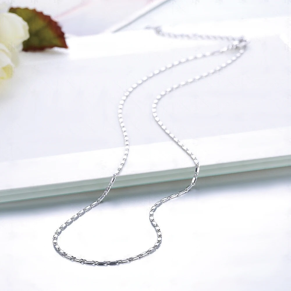 MxGxFam ( 50 x 1.5 mm ) 20 inch Small White Chain Necklaces for Women Rhodium Gold Color Fashion Jewelry